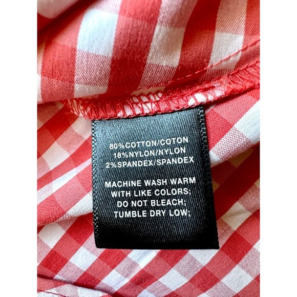 Lafayette 148 NY Petite Red White Gingham Stretch Button-Up Shirt Size 4 - Picture 8 of 8